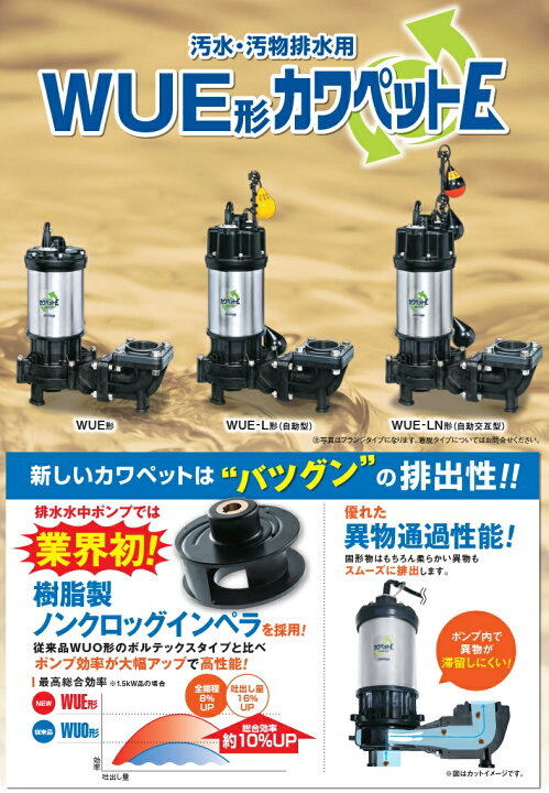 楽天市場】川本ポンプ 強化樹脂製 水中ポンプ 汚水汚物用 WUE-656-3.7 