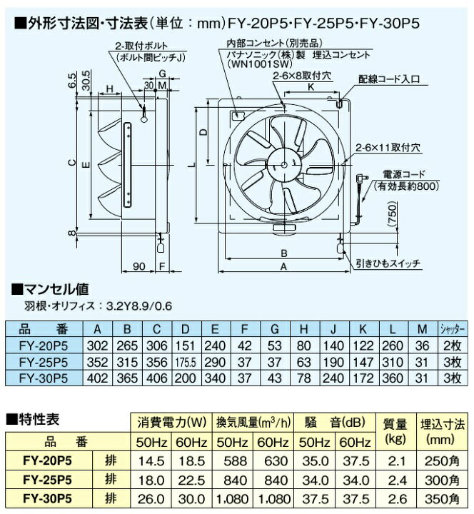 楽天市場】パナソニック 換気扇 羽30cm/埋込35cm FY-30P6 台所 