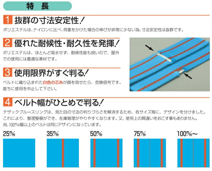 楽天市場】テザック スリングベルト 2m ブルースリング IIIE/両端アイ 