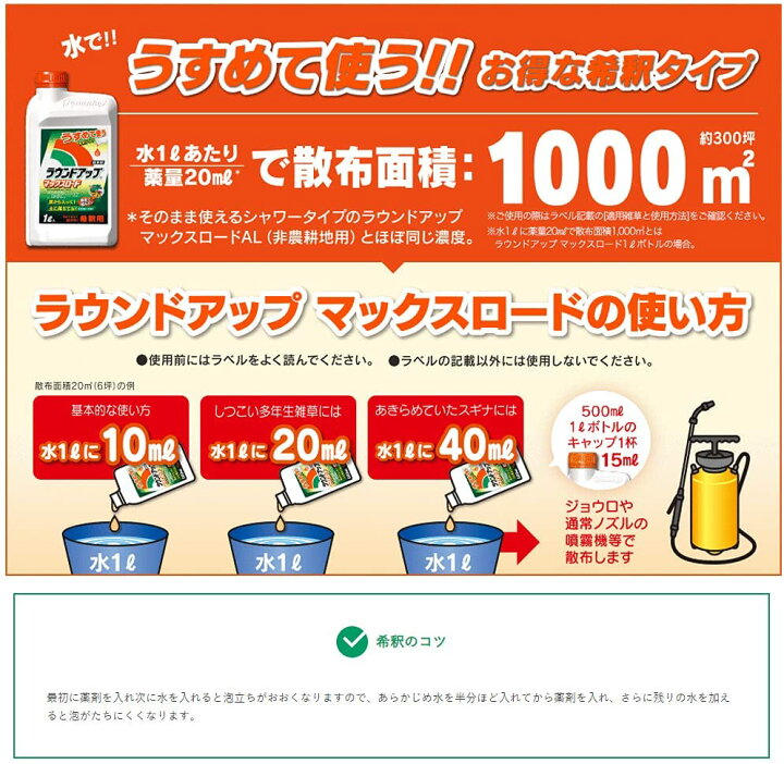 楽天市場】除草剤 ラウンドアップ マックスロード 5.5L 3本セット 希釈  