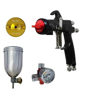 (数量限定)(K.V3.L)DEVILBISS デビルビス スプレーガン LUNA2X-B-13G 小型 重力式 フリーアングル塗料カップ・手元圧力計付セット ノズル口径:1.3mm