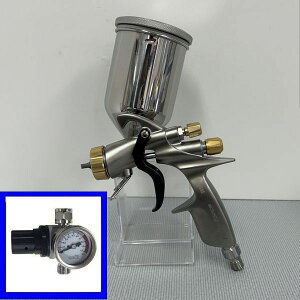 (NEWモデル) (数量限定)(K.V.M) 明治(meiji)スプレーガン FINER-FORCE B 塗料カップ4GF-U・手元圧力計付きセット 重力式 ノズル口径:1.6mm