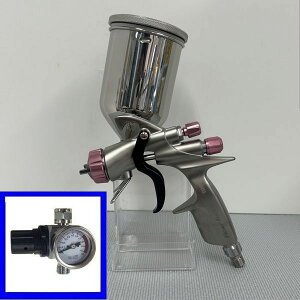 (NEWモデル) (数量限定)(K.V.M)明治(meiji)スプレーガン FINER-FORCE C 塗料カップ4GF-U・手元圧力 計付きセット 重力式 ノズル口径:1.4mm