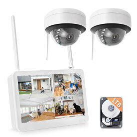 ＼12/04 20時～5%OFFセール さらに10%OFFクーポン発行!／防犯カメラ 監視カメラ 室内 ワイヤレス 2台セット 屋外 500万画素 モニター付き Wi-Fi 1TBHDD内蔵 ドーム型防犯カメラ IP66防水 録画機能付き 音声録画