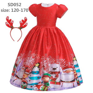 子供ドレス クリスマス コスチューム ワンピース クリスマス コスプレ 可愛い サンタクロース柄 クリスマスプレゼント キッズ サンタ 女の子 2点セット カチューシャ イプ 発表会 イベント 1