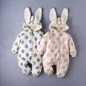 ベビー用 子供服 オールインワン うさぎ  干支着ぐるみ ルームウェア キッズ ドット ロンパース ベビー 子供服 カバーオール オールインワン マニアル フード付き ふわふわ 可愛い 暖かい