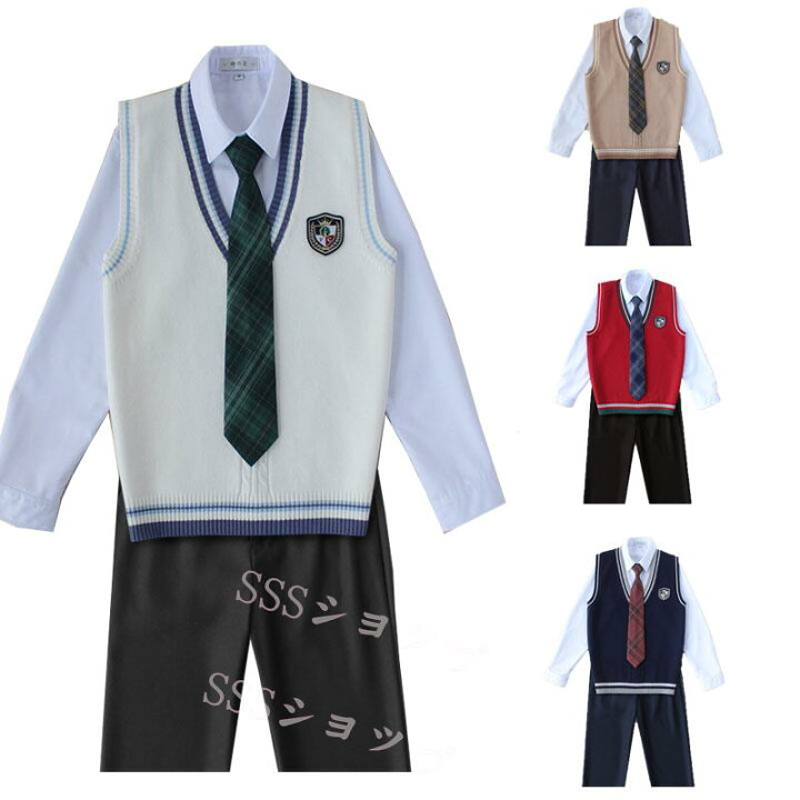 楽天市場】dk 制服 5点セット 長袖シャツ+ズボン+ニットベスト+ 