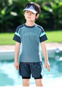 キッズ 水着 男の子 スクール水着 上下セット キッズ セパレート ラッシュガード ハーフパンツ 紫外線対策 男子 水陸両用 小学生 中学生 高校生 110-170cm 半袖 ウエストゴム 水泳 ジュニア 水