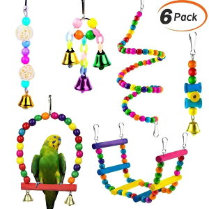 【大満足の6点セット!】インコ バードトイ 鳥おもちゃ オウムブランコ 鳥グッズ 遊び場 バード セキセイインコ 文鳥 アスレチック 玩具 スタンド 止まり木 はしご 鳥 巣 カゴ 遊園地 秋千