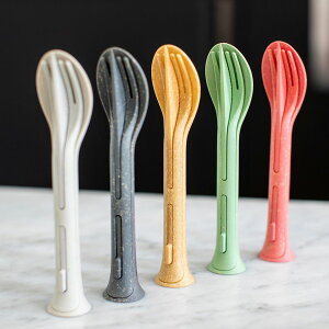 koziol(コジオル)/KLIKK カトラリーセット3 グレー/イエロー/グリーン アウトドア キャンプ プラスチック食器 テーブルウェア スプーン フォーク ナイフ ランチ