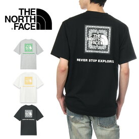 ノースフェイス Tシャツ メンズ レディース THE NORTHFACE ザノースフェイス バンダナ スクエアロゴ 半袖Tシャツ ペイズリー バックプリント 吸汗 速乾 アウトドア ブランド S M L XL 黒 白 グレー NT32446