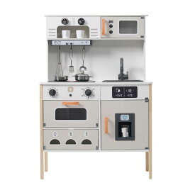 【レビュー投稿で5%OFFクーポン】木製おままごとキッチン ピザ屋さんセット 音・光・製氷機付き 知育玩具 コーヒーメーカー 冷蔵庫 オーブン 台所セット 収納付き 子ども用キッチン 木製 3歳以上