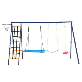 屋外遊具 多機能 ブランコ バスケットゴール ロープはしご 遊具 セット 子供 屋外 室内 3種類ブランコ バスケットゴール付き ハシゴ ロープラダー付き 耐荷重100kg 家庭用 キッズ 運動 遊び 大型