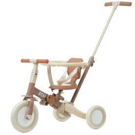 5way 子供用三輪車 ベージュ×ブラウン 押し棒付き 5in1 多機能 キックバイク 補助輪付き 乗り物 1台5役 安全ベルト 背もたれ ハンドル調整 EVA BIG車輪 幼児用 プレゼント
