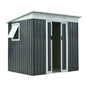 窓付きスチール製物置 床なし 大容量 屋外収納庫 約3847L 引き戸 ガーデン収納 ボックス 可動棚付き 換気付き 工具収納 倉庫 ベランダ 庭用 防水 頑丈 組立式 アウトドア キャンプ用品 ゴミ収