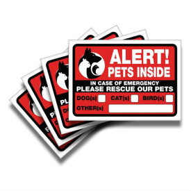 iSYFIX Alert Pets Inside Signs Stickers 4 アラートペット インサイド サイン ペット注意 ステッカー 犬 ドッグ 猫 キャット 鳥 バード シール アメリカ 緊急 火災 震災時 救助 【ネコポス】