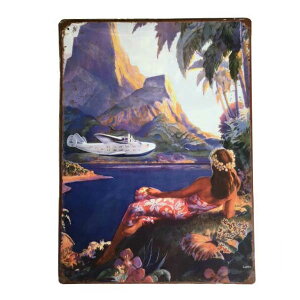 Hawaii Vintage Tin Sign FLY TO SOUTH SEA ISLES �n���C �u���L �v���[�g �n���C�A�� �Ŕ� hawaiian �n���C�G�� �n���C�A���G��