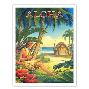 Vintage Worldwide Poster Aloha Hawaii Hula Dancer with Ukulele ビンテージ エアライン 世界旅行 ポスター 復刻版 アメリカ レトロ ハワイ アロハ フラダンサー ウクレレ アートプリント【クロネコゆうパケ
