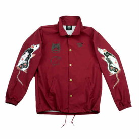 MONMON CATS Cardinal Rat Cat Coaches Jacket モンモンキャット カーディナル ラット キャット コーチジャケット 手彫りキャット 猫 刺青 イレズミ tattoo タトゥー ねこ ネコ アメリカ カリフォルニア ワインレッド バーガンディ 赤紫