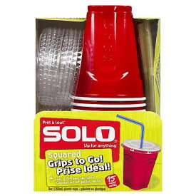 Solo Squared Grips To Go! Plastic Cups プラスチック レッド カップ フタ ストロー 9oz 15個入り 266ml アメリカ パーティー プラカップ コップ プラスチック 使い捨て アメリカ パーティー アウトドア BBQ 店舗 バー