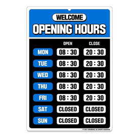 BUSINESS HOURS Sign Blue ビジネスアワー看板 ブルー オープン クローズ 看板 アメリカ アメリカン 業務用 営業看板 サイン 青 店舗 入口