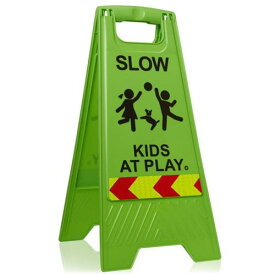 Slow Kids at Play Sign Green キッズアラート グリーン 反射安全標識 反射 標識 キッズ 子供飛び出し注意 サイン 看板 プレート 注意 注意喚起 警告 安全 確認 立て看板