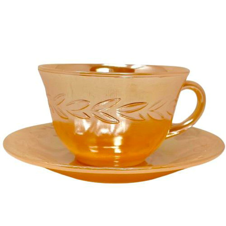 楽天市場】【中古】Fire King Laurel Leaf Tea Cup & Saucer Peach 