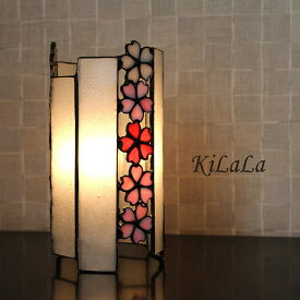ステンドグラスの筒ランプ（桜） ステンドグラス オリジナル 照明 スタンド ランプ