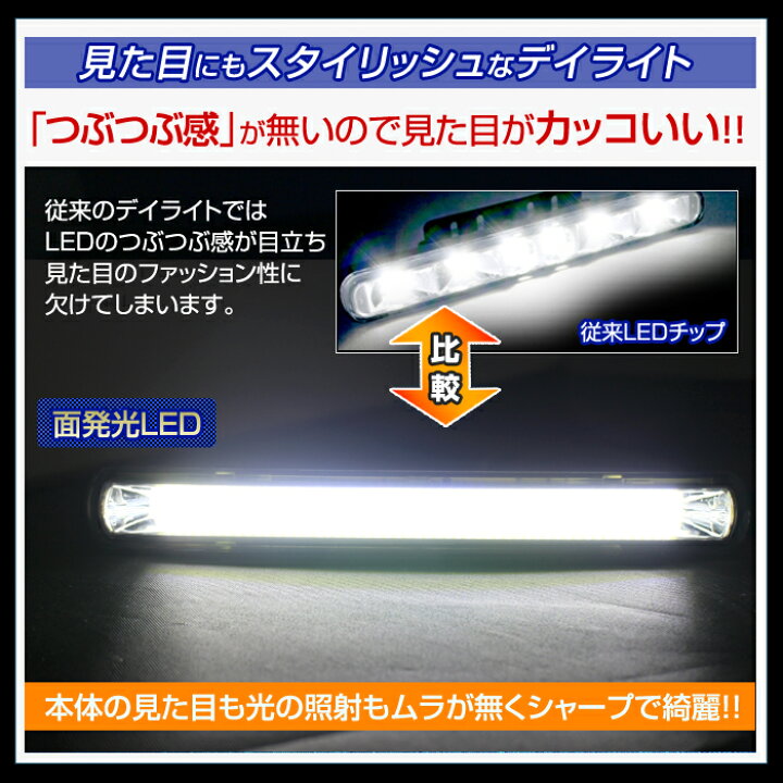 LED デイライト ショート（アイスブルー ホワイト）高輝度 COB 12V 面発光 LED 全面発光 簡易防水 つぶつぶ感無し