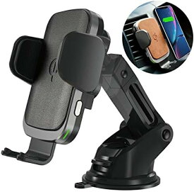[Qi認証取得済]自動開閉 高級PVCレザー ワイヤレス充電器 スマホホルダー 車 Qi キャパシタ搭載 車載 ホルダー 急速充電 スマホ