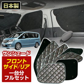 お買い物マラソン期間中クーポンで割引★ポイント増量 セレナ(C26)(H22/10〜H28/08)ブラック アルミサンシェード(一台分フルセット)車 日よけ 車中泊 防犯 吸盤 遮光 カーシェード フロント リア BMS
