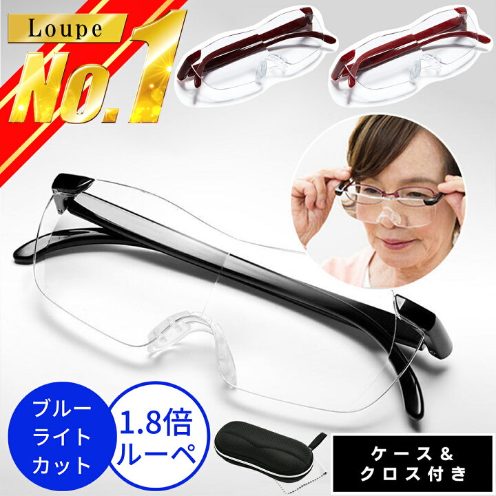 ルーペ　メガネ型ルーペ　眼鏡型ルーペ　拡大鏡　1.8倍　メガネ　男女兼用　拡大