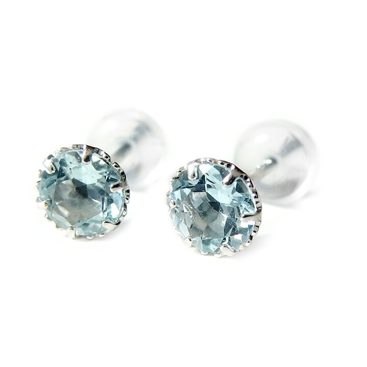 楽天市場】ピアス アクアマリン K14 ホワイトゴールド 約4mm シリコン 