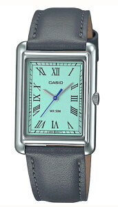 Casio 逆輸入 カシオ メンズ ウォッチ 腕時計 時計 角 薄型 スクエア レザーベルト ターコイズブルー