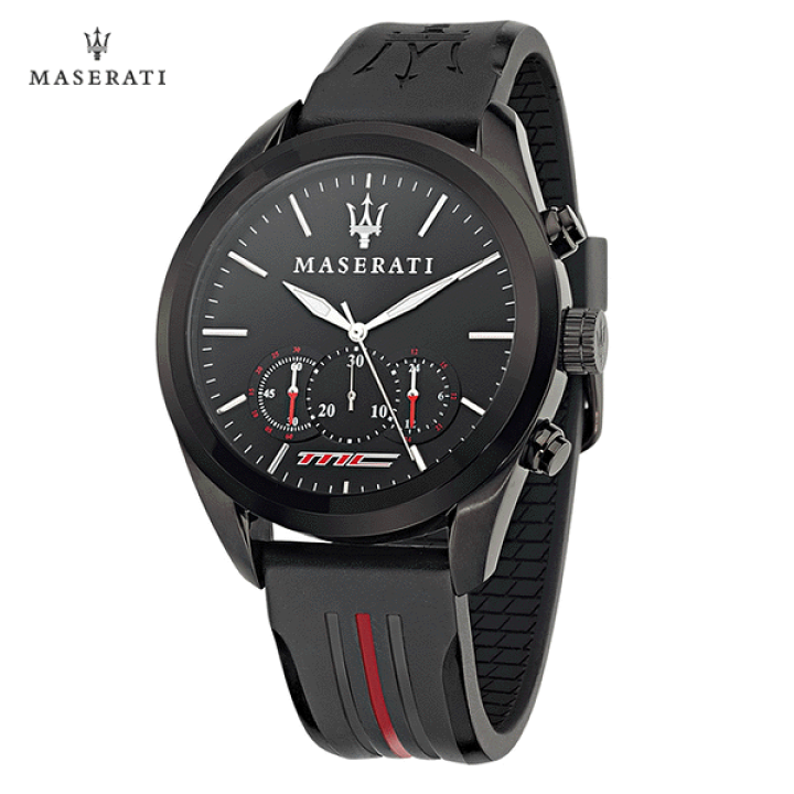 【美品】Maserati クロノグラフ 時計 ブラック ラバーベルト Maserati マセラティ MASERATI メンズ 腕時計 替えベルトセット