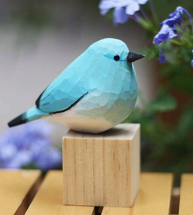 楽天市場】ブルーバード 小鳥 置物 木彫り 癒し オブジェ 手作り  