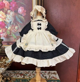 BJDドール服 ロリィタ ワンピース ヘッドドレス セット メイド服 1/3 1/4 1/6 ブライス クラシック ゴシックロリータ ブラック アイボリー ぬいぐるみ用 女の子 クラシカル メイド風 お姫様ドレス アンティークレース リボンフリル アウトフィット コーディネートセット