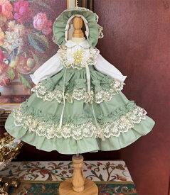 BJDドール服 ロリータ ワンピース 人形服 1/3 1/4 1/6 ブライスドール 全9サイズ グリーン ボンネット付き ロリィタ アウトフィット ドール用 洋服 レース フリル 可愛い クラシカル 姫系 コットン生地 人形用ドレス 春 夏 秋 冬