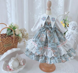 BJDドール服 ワンピース ロリィタ ヘッドドレス セット 花柄 ウサギ柄 ブライス ぬいぐるみ 1/3 1/4 1/6 アウトフィット ドール用衣装 ロリータ風 レース リボン フリル おしゃれ 可愛い クラシ