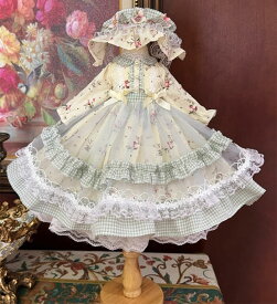 BJD ドール服 花柄ロリータ ワンピース ボンネット 帽子 ナチュラルガーリー フローラルチェック ドール衣装 アウトフィット レースリボン ドレス 1/3 1/4 1/6対応 ブライス ぬいぐるみ用 春夏コーデ おしゃれ クラシカル ゆめかわいい 撮影用ドレス
