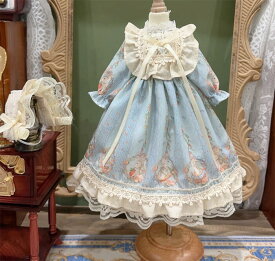 BJDドール ロリータ ドール服 うさぎ柄　1/3 1/4 1/6 ブライス ぬいぐるみ用 ドレス ワンピース ボンネット セット クラシカル　ミントブルー レース フリル ハンドメイド 可愛い 衣装 撮影用 ドールイベント 選べる9サイズ 新入荷