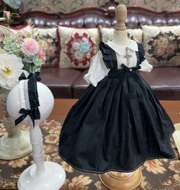 ドール服 BJD ゴシック ワンピース ヘッドドレス セット 黒ロリ ブラックドレス アウトフィット ゴスロリ 1/3 1/4 1/6 BJD対応 ブライスドール用 ぬいぐるみ用 十字架 人形用服 人形コスチューム おしゃれ お姫様風ワンピース ヴィンテージ風 新入荷