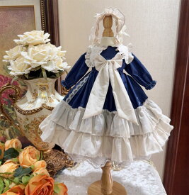 ドール服 ロリータドレスセット ワンピース ボンネット付き BJD ブルー アウトフィット ドレス 人形用服 1/3 1/4 1/6 各種サイズ対応 クラシカル ヴィンテージ風 ドール用衣装 お姫様スタイル レースリボン ドールコーデ ブライス ステラ・ルーSサイズ 新入荷