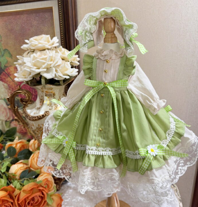 楽天市場】BJDドール服 ロリータ ワンピース グリーン ボンネット 帽子 