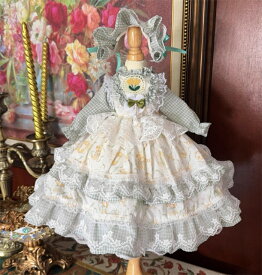 ドール服 ロリータ ワンピース サイズ豊富 グリーン チェック柄 ボンネット 森ガール風 フリルレースドレス 手作り 1/3 1/4 1/6 BJD ブライス ぬいぐるみ用 アウトフィット お姫様ドレス 春秋 ゆめかわいい ハンドメイド 衣装セット
