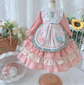 BJDドール服 ロリータ ワンピース ピンク ヘッドドレス セット 1/3 1/4 1/6 サイズ豊富 ドール用 ハンドメイド レース ドレス　ブライス用 ぬいぐるみ用 ロリィタ 甘ロリ ゆめかわいい 花飾り お姫様ワンピース エレガント カチューシャ 人形用服