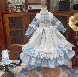 ドール服 甘ロリ メイド服 BJD ロリータ エプロンドレス ヘッドドレス セット アクアブルー 1/3 1/4 1/6対応 ブライス リカちゃん人形 ぬいぐるみ用 クラシカル お姫様風 ハンドメイド レース リボン付き ワンピース ドール撮影 コスチューム ドールウェア 新入荷