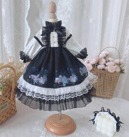 BJDドール服 ゴシックロリータ ドレス セット 1/3 1/4 1/6 黒 白 ブライス ぬいぐるみ用 ステラルー 人形用ドレス レース フリル リボン 長袖 ワンピース ヘッドドレス付き ハンドメイド ドールウェア 衣装 撮影 コーデ クラシカル お姫様 ゴシック系ロリータ衣装 新入荷