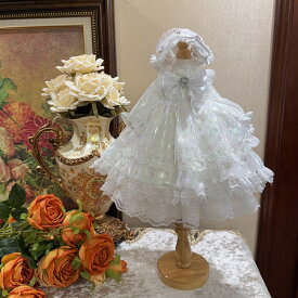 ドール服 ロリータ ドレス 光沢レース ボンネット セット 豪華 ホワイト 1/3 1/4 1/6 BJD ブライス ぬいぐるみ用 ワンピース お姫様 高級 ハンドメイド フリル リボン 撮影用 コーデ 衣装 ドール撮影 白 ドレス コスチューム ステラルー対応 新入荷