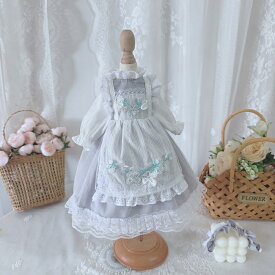 BJDドール服 グレー ロリータ風 エプロンワンピース ヘッドドレスセット 刺繍レースドレス お姫様スタイル 1/3 1/4 1/6 ブライスドール ぬいぐるみ用 撮影衣装 ハンドメイド クラシカル ヴィンテージ風 可愛い 人形用ドレス おしゃれ ドール撮影 コスチューム 新入荷